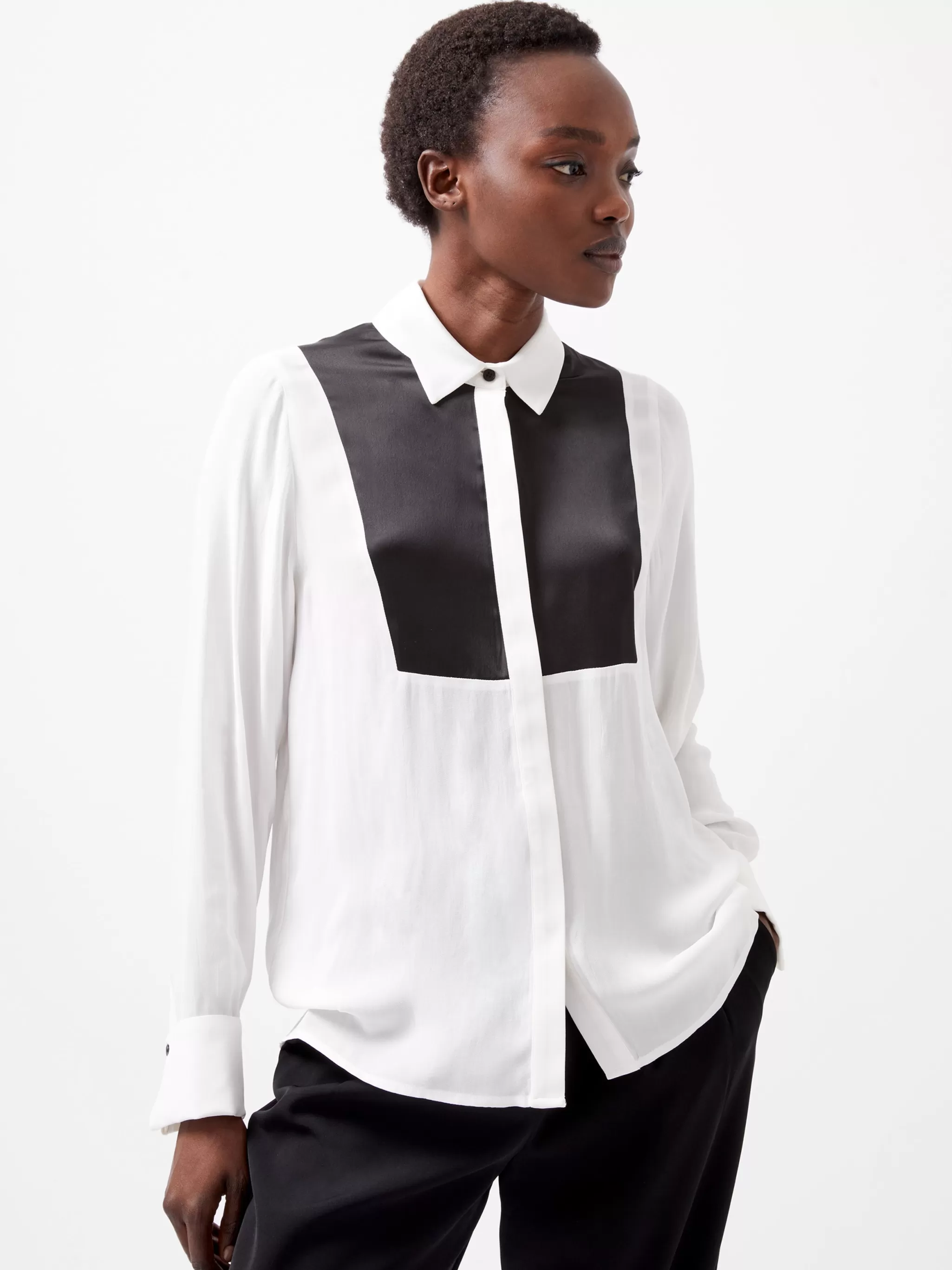 French Connection Tops | Shirts^Chiara Drape Satin Contrast Long Sleeve Shirt