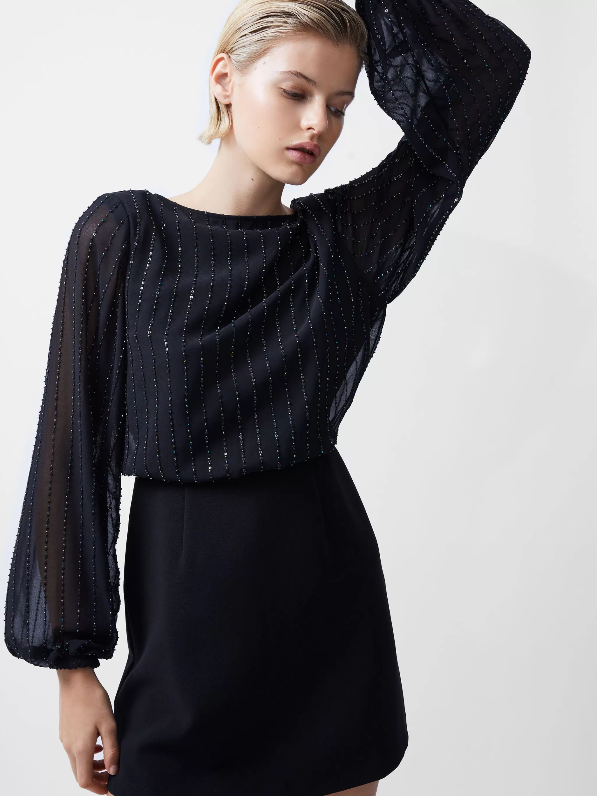 French Connection Dresses | Mini Dresses^Effy Sequin Slash Neck Long Sleeve Dress