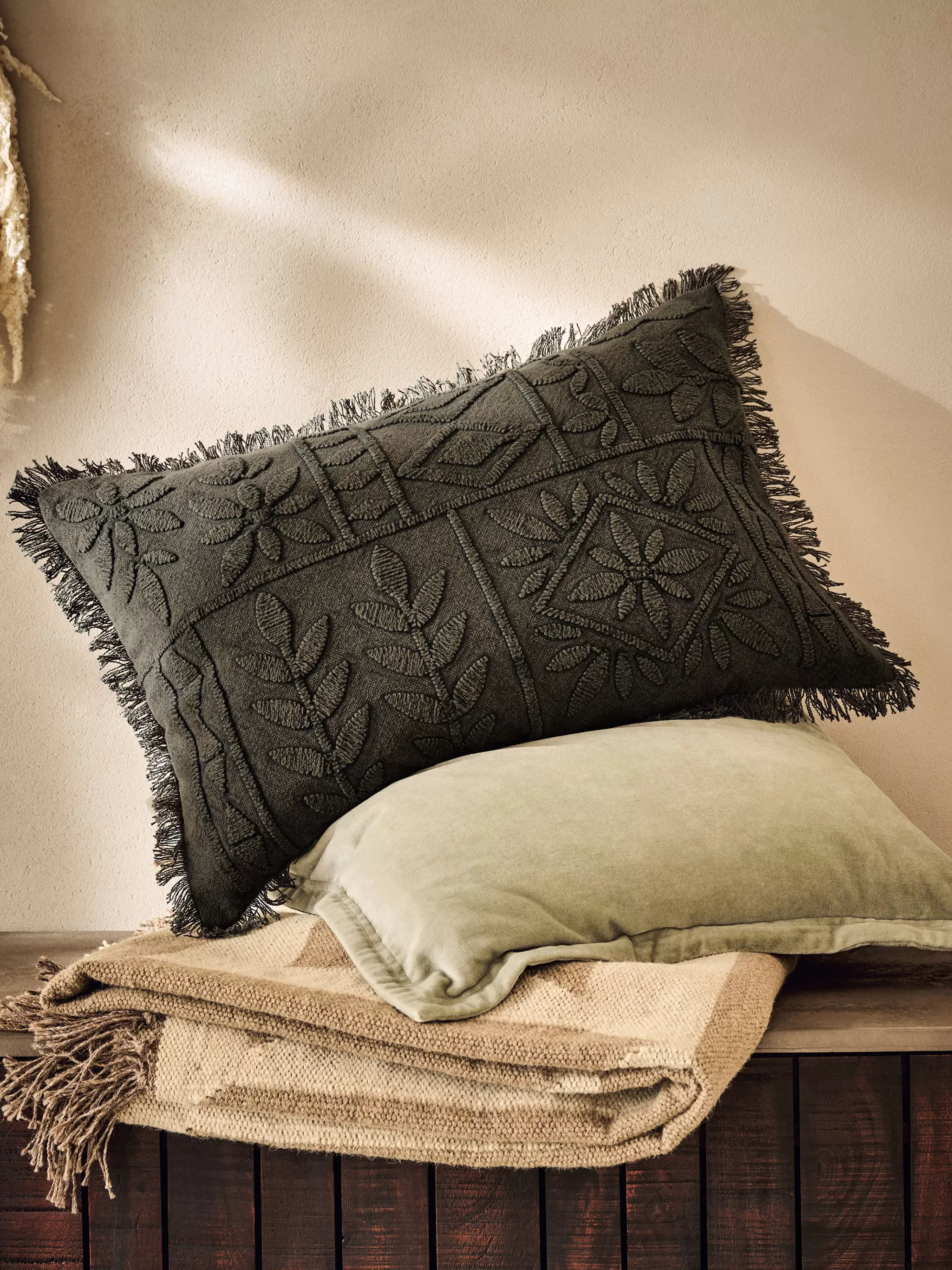 French Connection Cushions^Elmwood Tufted Olive Cushion