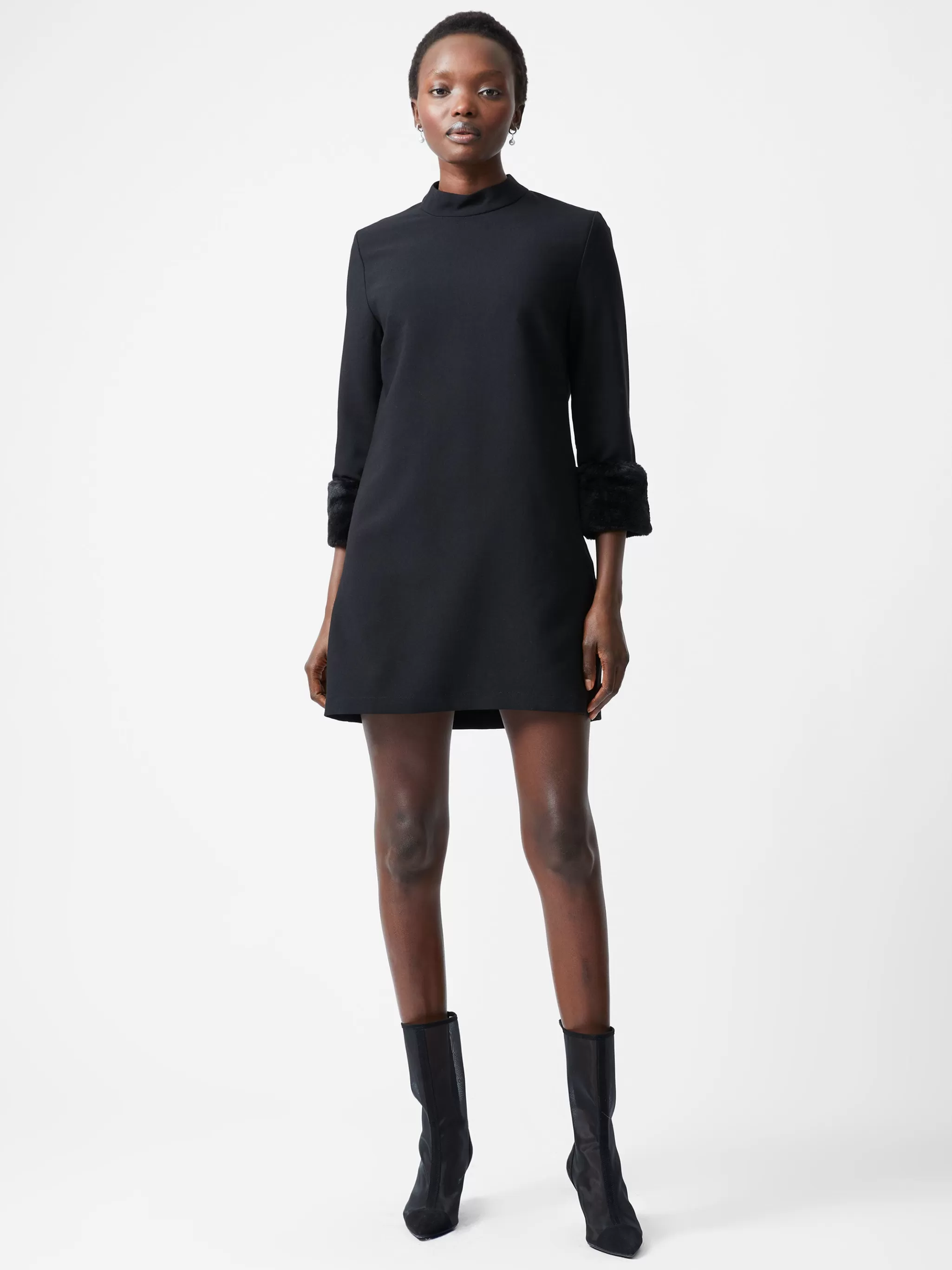 French Connection Party Dresses^Luxe Faux Fur Three Quarter Sleeve Cuffs Mini Dress