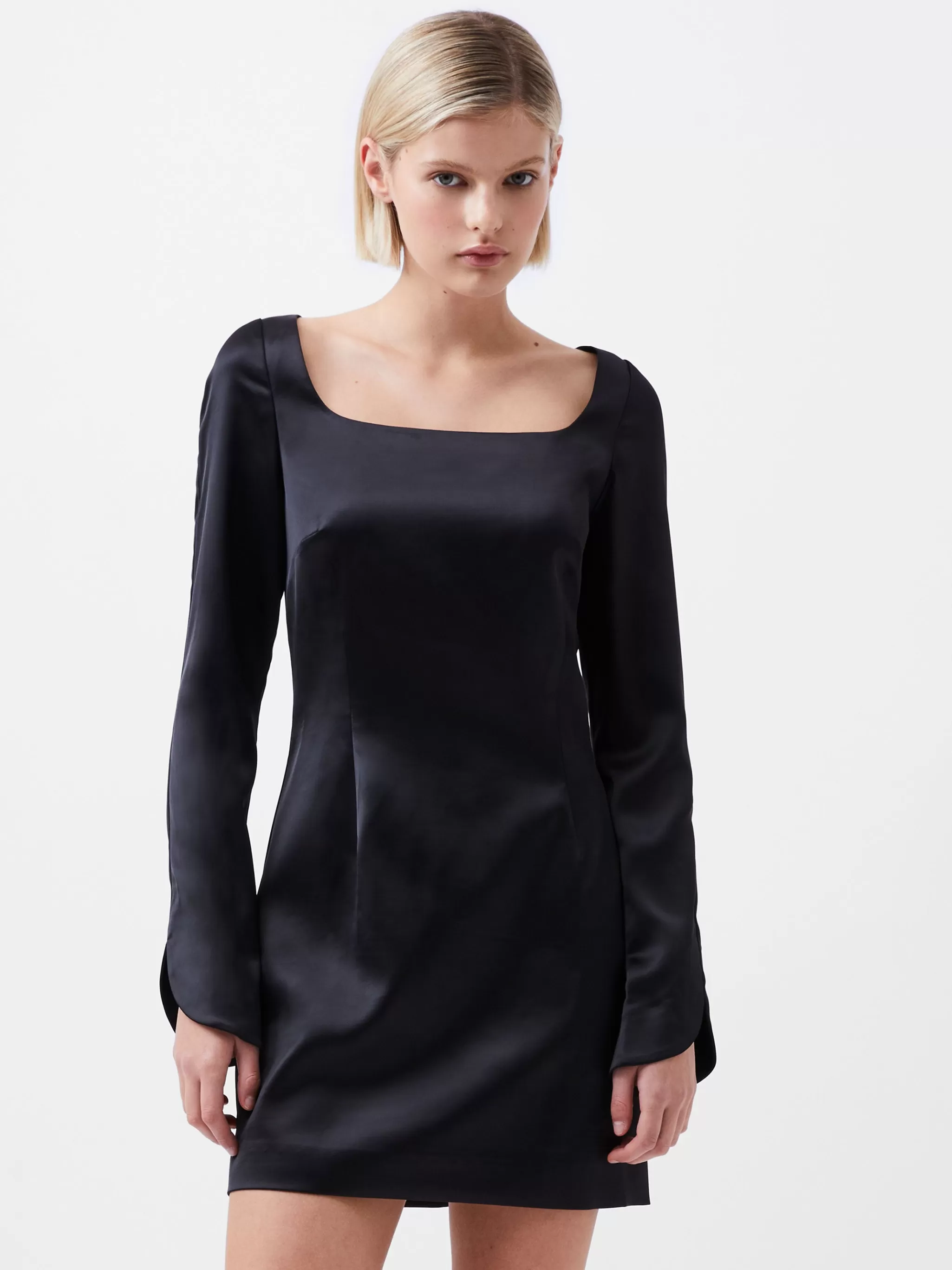 French Connection Dresses | Mini Dresses^Structured Satin Long Sleeve Scoop Neck Mini Dress